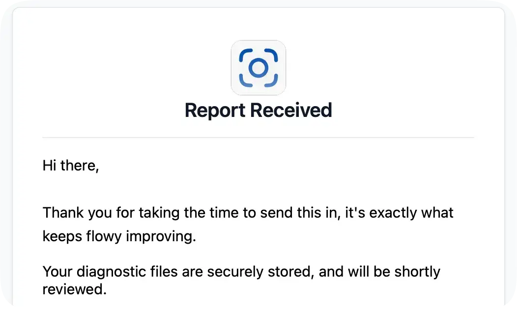Report received confirmation in flowy